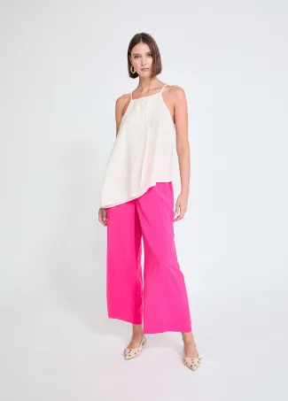 Straight neckline top with thin straps and flap detail
