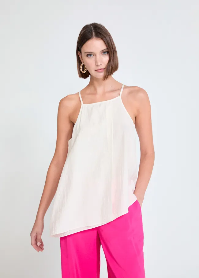 Straight neckline top with thin straps and flap...