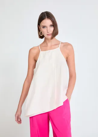 Straight neckline top with thin straps and flap detail