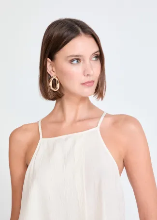 Straight neckline top with thin straps and flap detail
