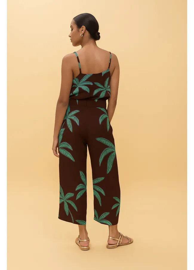Pantalon fondo marron palmeras