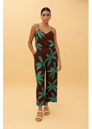 Pantalon fondo marron palmeras