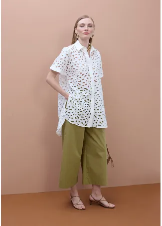 Oversized short sleeved shirt with perforated detailing