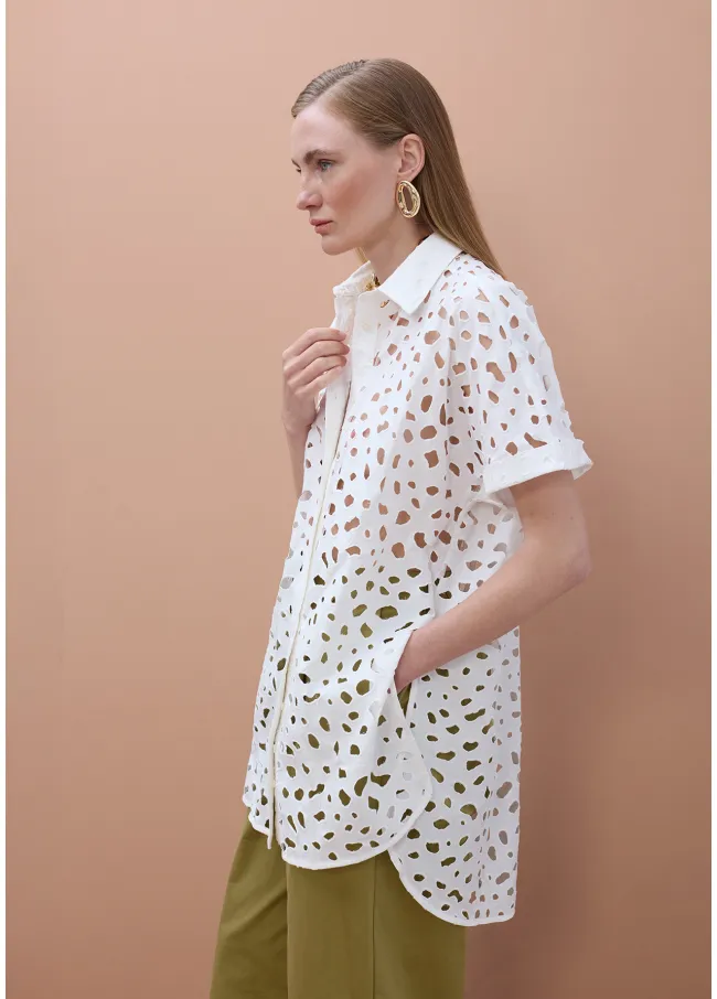 Oversized short sleeved shirt with perforated...