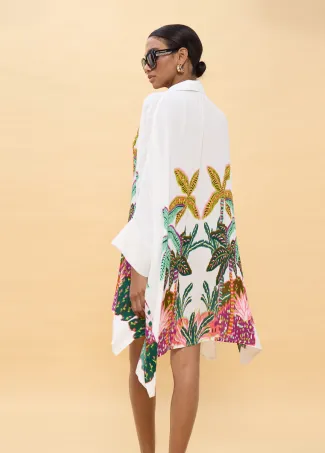 Oversized Shirt with Multicolor Palm Print