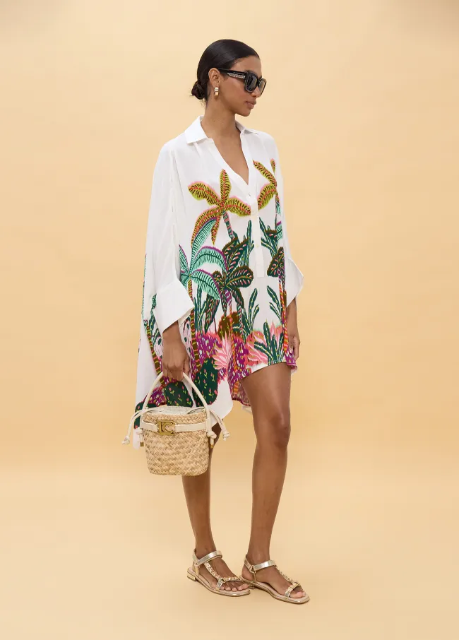 Oversized Shirt with Multicolor Palm Print
