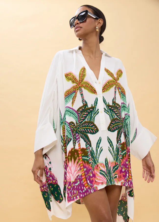 Oversized Shirt with Multicolor Palm Print