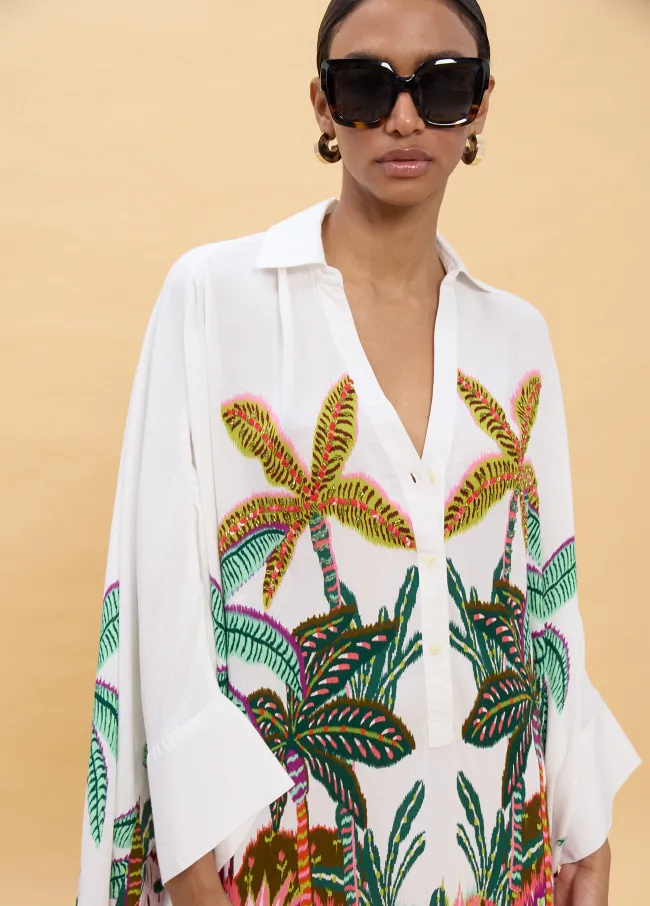 Oversized Shirt with Multicolor Palm Print
