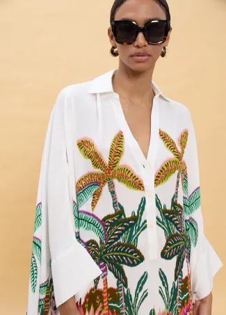 Oversized Shirt with Multicolor Palm Print