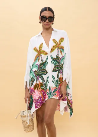 Oversized Shirt with Multicolor Palm Print