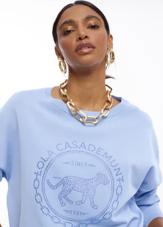 Jersey punto azul con strass