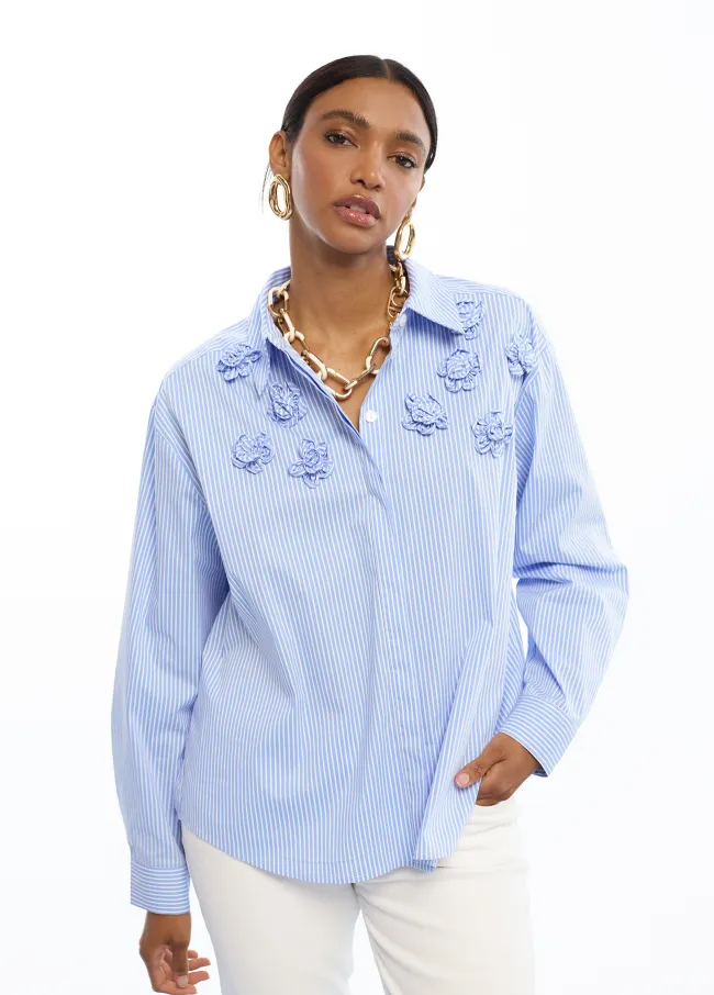 Camisa popelín rayas y flores