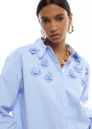 Camisa popelín rayas y flores