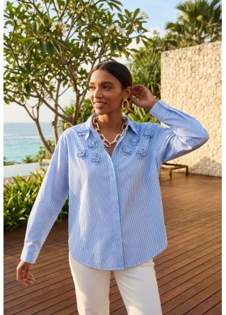 Camisa popelín rayas y flores