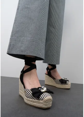Striped Canvas Wedge with Ribbon Detail