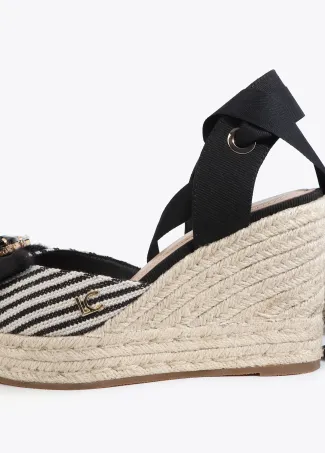 Striped Canvas Wedge with Ribbon Detail