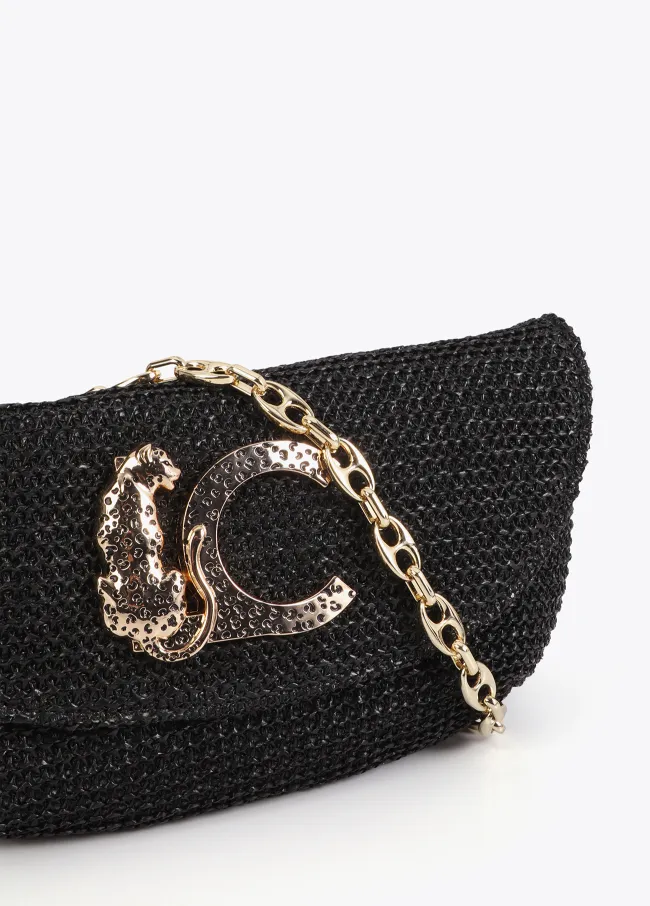 Bolso evento efecto rafia logo leopardo