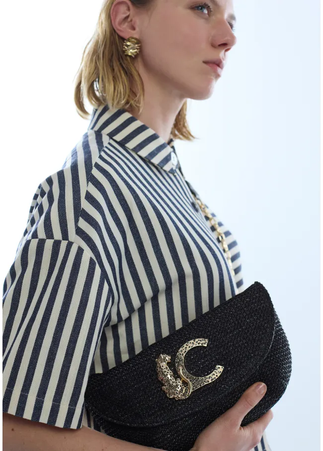 Bolso evento efecto rafia logo leopardo