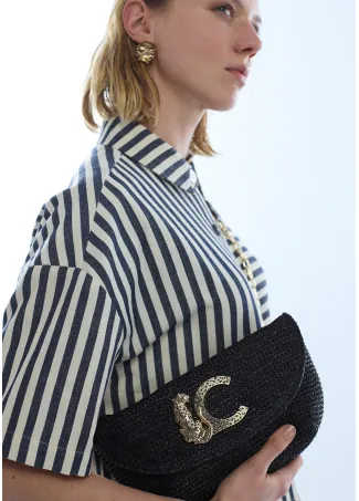 Bolso evento efecto rafia logo leopardo