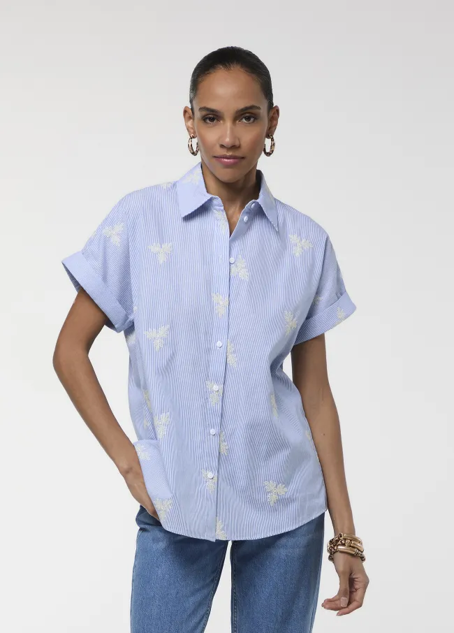 Short-sleeve light blue striped shirt with...