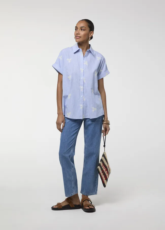 Short-sleeve light blue striped shirt with...