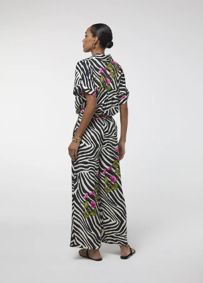 Zebra and floral print trousers